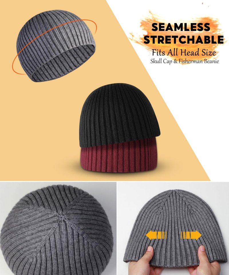 Heniho Winter Wool Skull Beanies for Men Women, Warm Plain Toboggan Hats Ski Running Knit Skull Cap, H