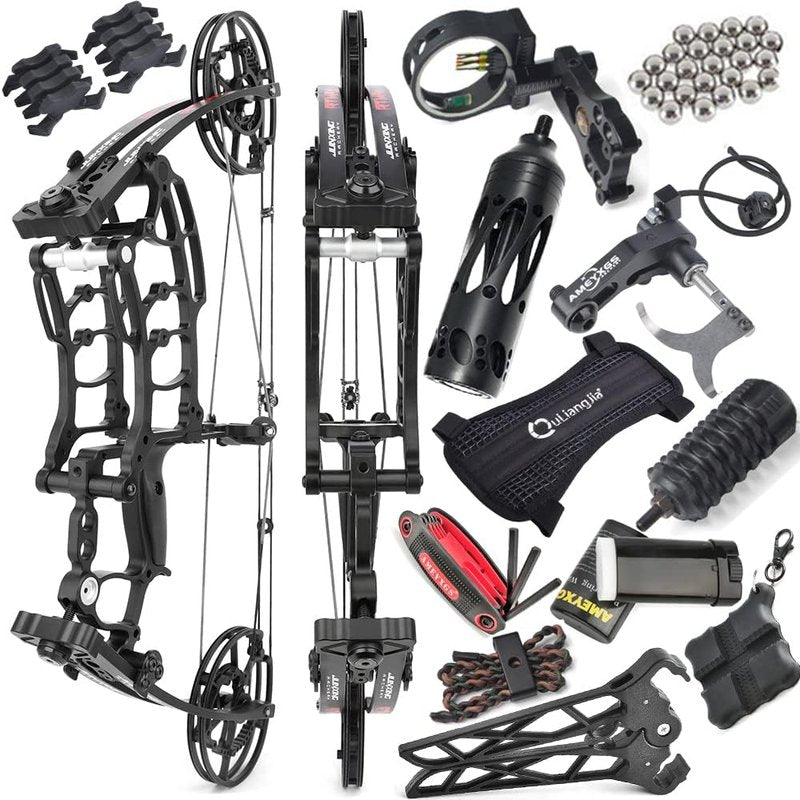 Compound Bow for Arrows & Steel Balls - Adjustable 40-65lbs Short-Axis Hunting Bow for Outdoor Target Shooting