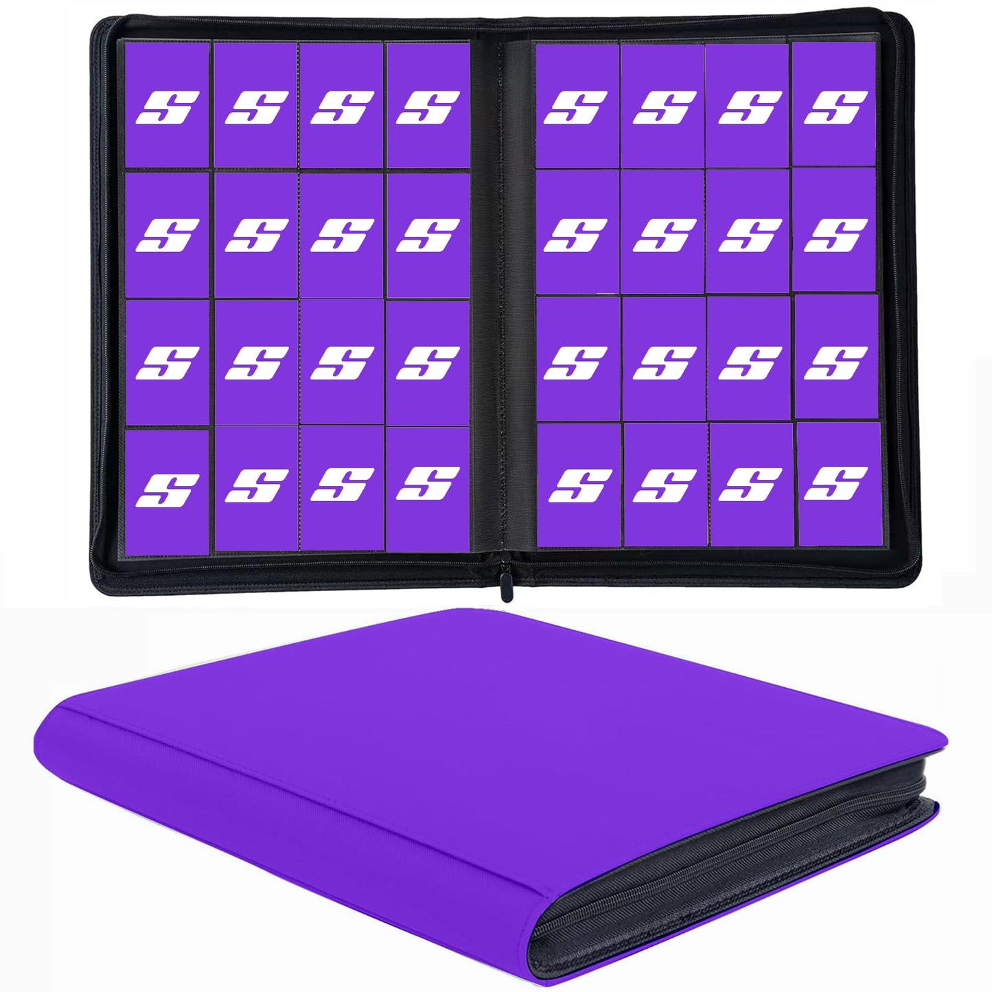 1000+ Pockets Trading Card Binder, 16 Pocket Ringless Side Loading Card Holder Album, Trading Card Album Fit for YuGiOh, MTG, TCG, Game Cards, Sports Cards, Business Cards (Purple)