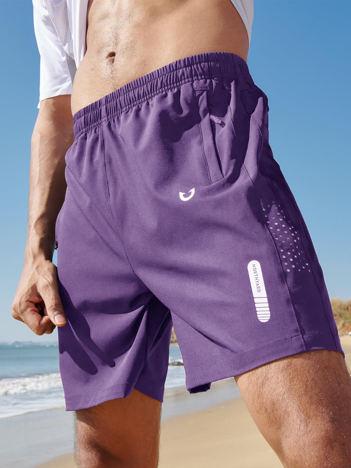 NORTHYARD Men's Athletic Running Shorts Gym Workout 7"/9"/5" Quick Dry Lightweight Sports Basketball Tennis 3 Zipper Pockets Purple 3XL