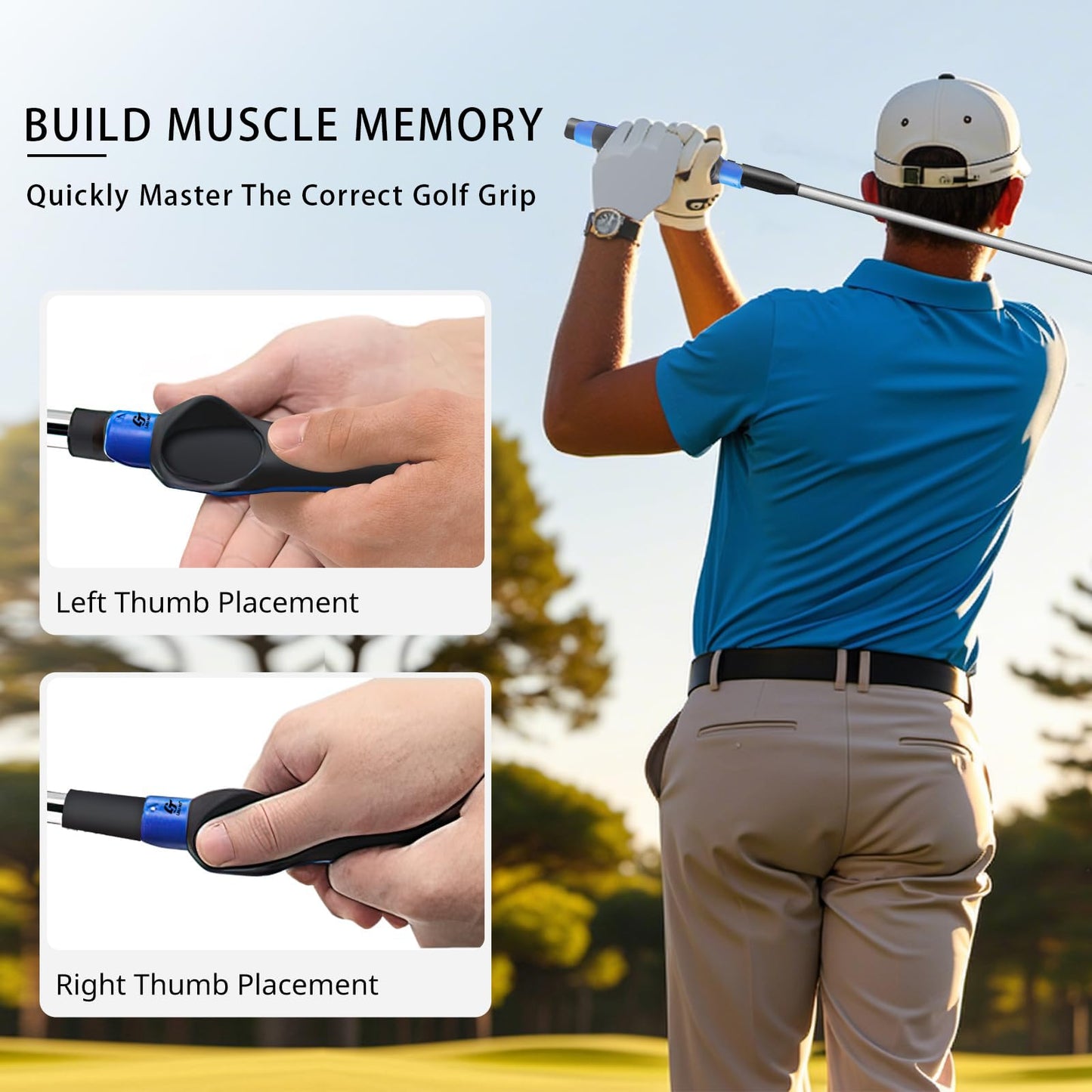 Golf Grip Trainer 2 Pack With Swing Correcting Arm Band, Golf Training Aid, Golf Grip Kit,Grip Trainer Golf Club to Help Train Correct Hand Position