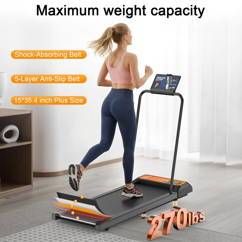Walking Treadmill Pad with Incline and Handle Bar, Silent and Fitness Equipment, Treadmill with 4-in-1 Modes, Easy Assembly, Portable Home Gym Equipment (Yellow)