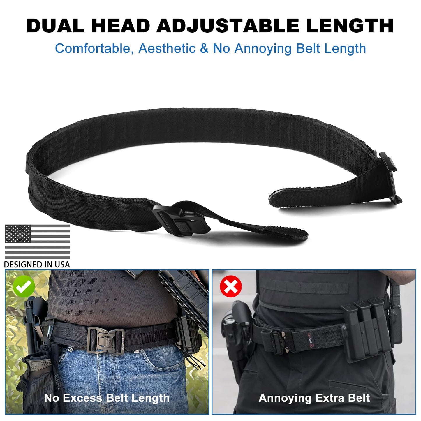 WarBull Tactical Battle Molle Belt, 2'' Quick Release Gun Belt w/Secure Locking & 1.57'' EDC Inner Belts, Heavy Duty Combat Outer Duty Belt for Law Enforcement, Security, Shooter -Black M