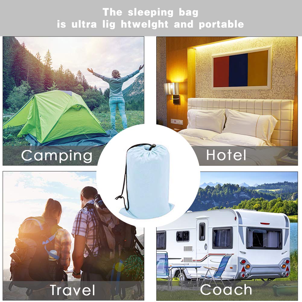 OTDEST Travel and Camping Sheet Sleeping Bag Liner - Lightweight Compact and Portable Adult Sleeping Bag- Ideal for Traveling,Hostels and Camping（Light Blue）