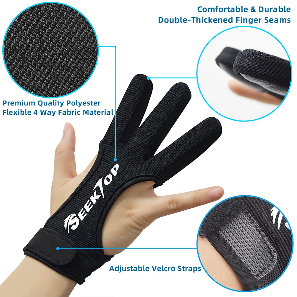 Seektop Archery Gloves Shooting Hunting Leather Three Finger Protector for Youth Adult Beginner - XL