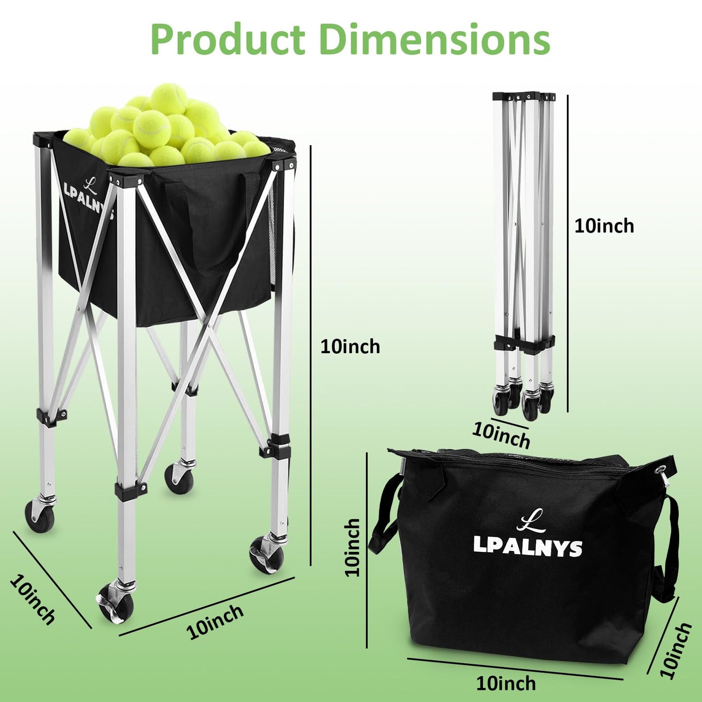 Pickleball Tennis Ball Hopper-Foldable Lightweight Tennis Cart Holds 180 Tennis/160 Pickleballs with Removable Bag,Wheels,Side Pocket for Training/Teaching, for Tennis/Pickleball/Baseball/Softball