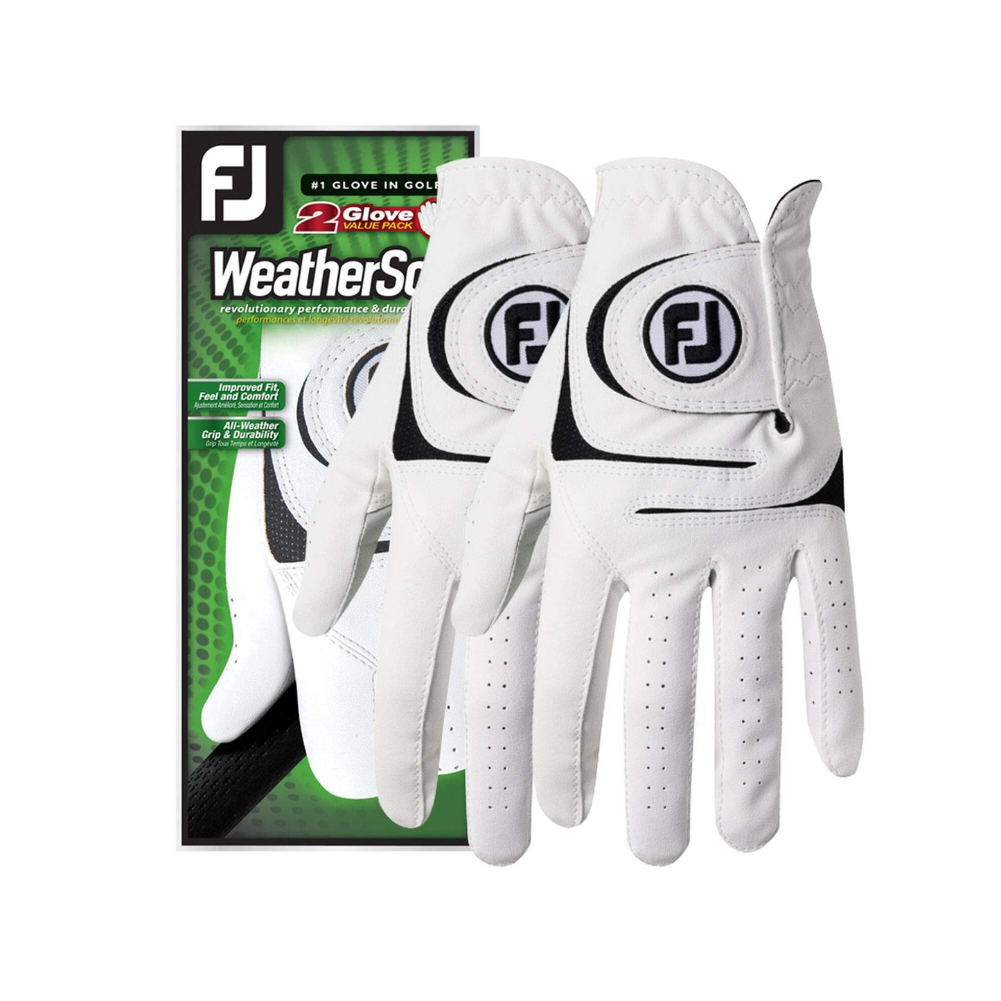 FootJoy Men's WeatherSof 2-Pack, Prior Generation Golf Glove White Medium, Worn on Right Hand
