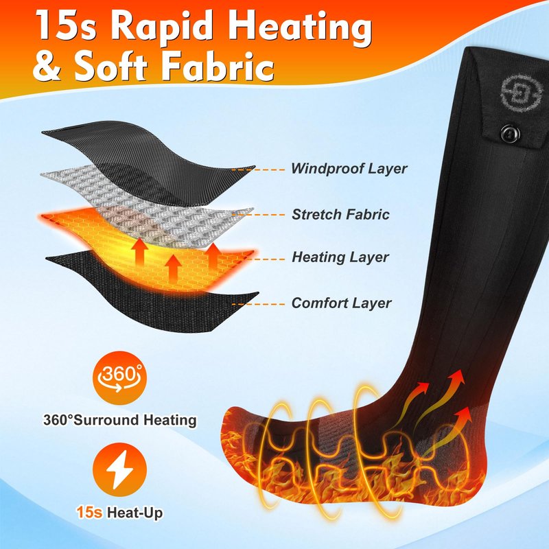 Youtelit Heated Socks for Men Women with App Control, 8000mAh Electric Heated Socks Rechargeable Batteries for Up to 10 Hours of Heat, 360° Heating, Washable Winter Foot Warmer for Skiing, Camping, XL