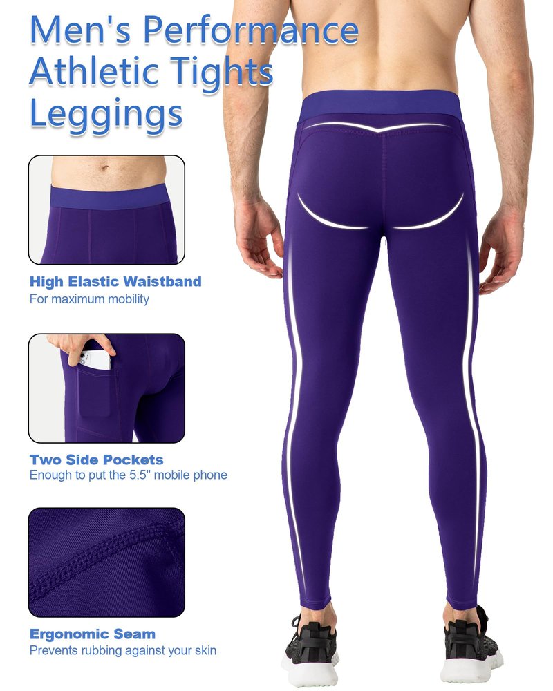 SPVISE Purple Men's Soft Compression Pants Tights Leggings Running Workout Pants Active Base Layer for Basketball Football