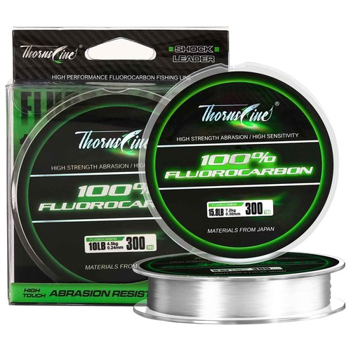ThornsLine 100% Pure Fluorocarbon Fishing Line - Premium Leader Material from Japan - High Strength, Abrasion-Resistant, Fast Sinking - Freshwater and Saltwater Fishing Leader (37LB/0.57mm/300Yds)