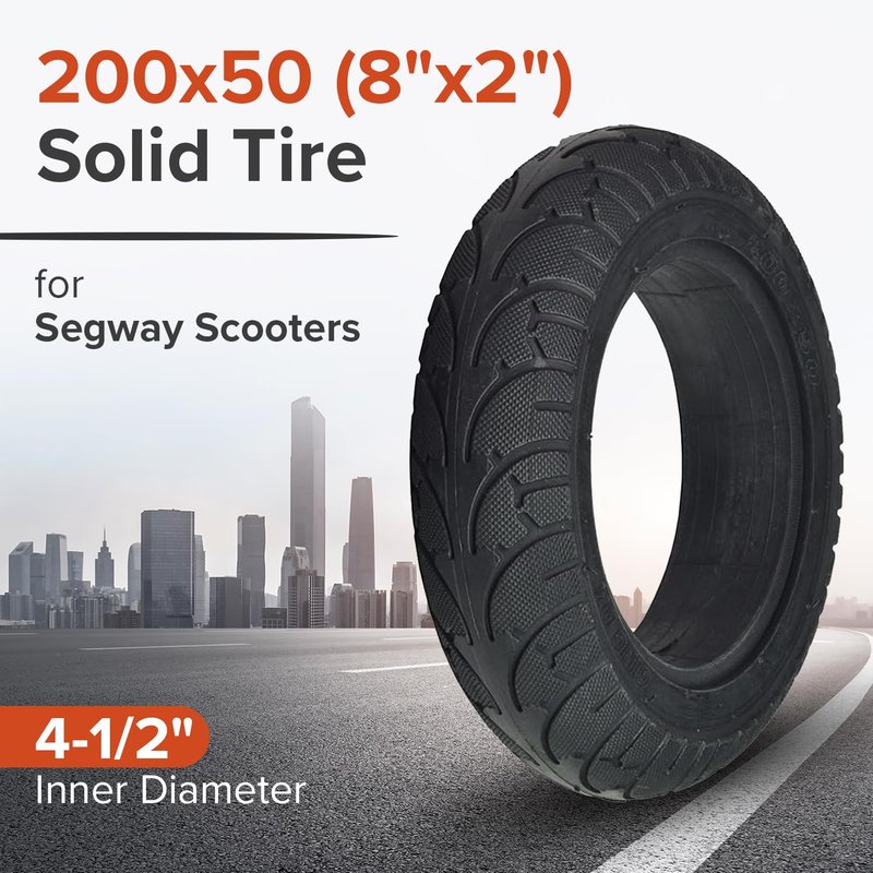 AlveyTech 200x50 with 4.5" Inner Diameter Solid Tire for Ninebot by Segway (ES1, ES1L, ES2, ES4) Self-Balancing Scooter - Replacement Tube-Less Tires for Rims, Hubs, or Wheels with 4-1/2 Inch ID