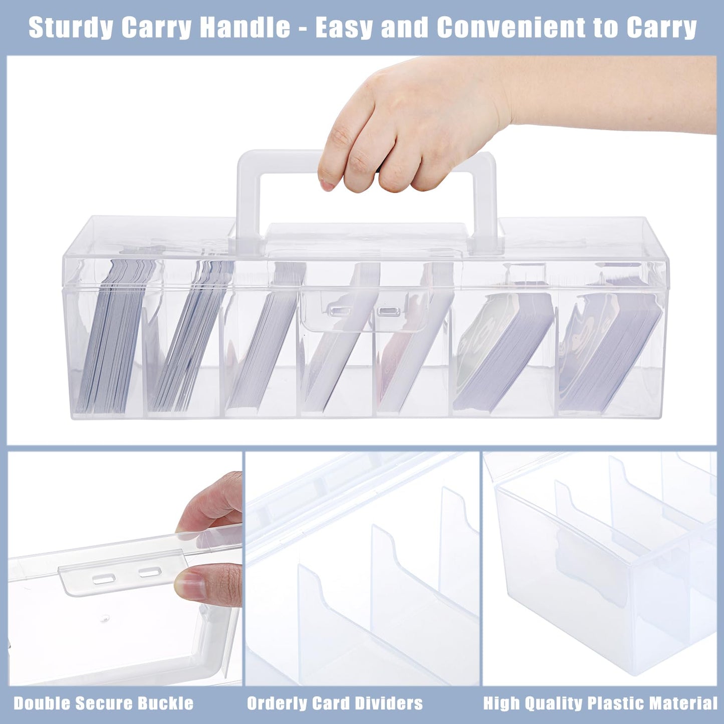OwnMy 2 Plastic Trading Card Storage Boxes Clear Plastic Card Storage Cases with Dividers, Portable Baseball Cards Organizer Box for Football Sports MTG TCG Cards