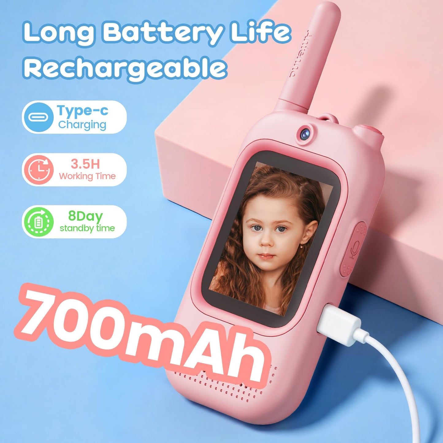 Seaonar Video Walkie Talkies for Kids - 2 Pack Long Range Walkie Talkie Rechargeable Video Intercom 2 Way Radio for Age 3-12 Boys Girls for Indoor Outdoor Camping (Pink&Blue)
