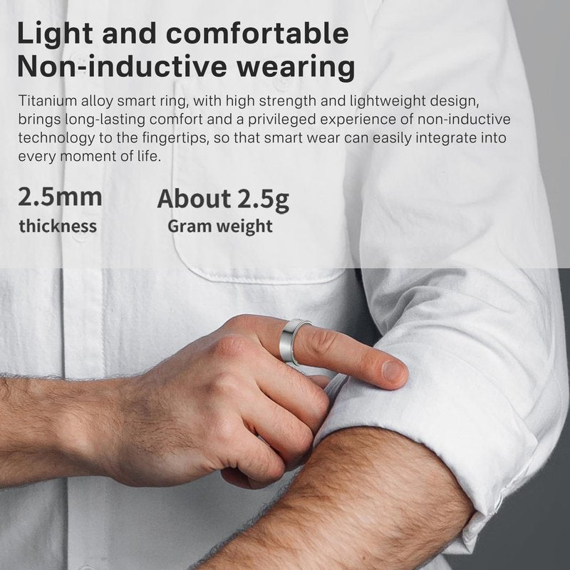 Tulbeys Smart Ring for Men & Women - 5ATM Waterproof, Health & Fitness Tracker, Heart Rate Monitor, Hand Gesture Brush Tiktok, Titanium Alloy Smart Rings for iOS/Android(Gold #11)