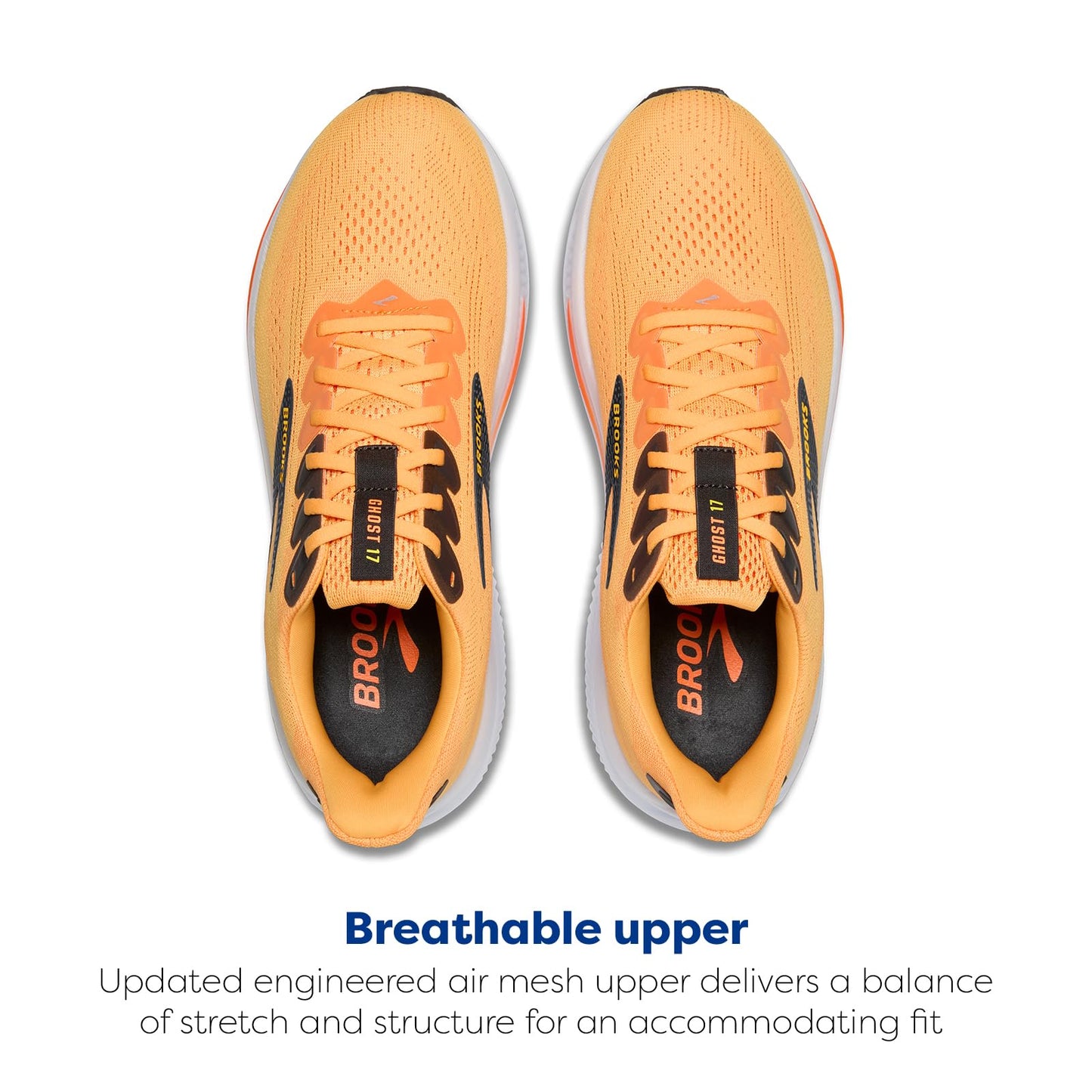 Brooks Men’s Ghost 17 Neutral Running Shoe - Blazing Orange/Yellow/Ebony - 9 Medium