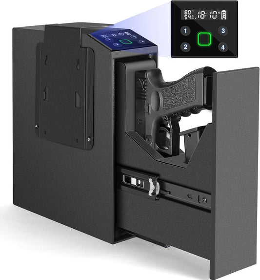 Biometric Handgun Safe - LCD Screen for Temperature, Humidity & Time | Nightstand, Desk, Wall, Truck Use