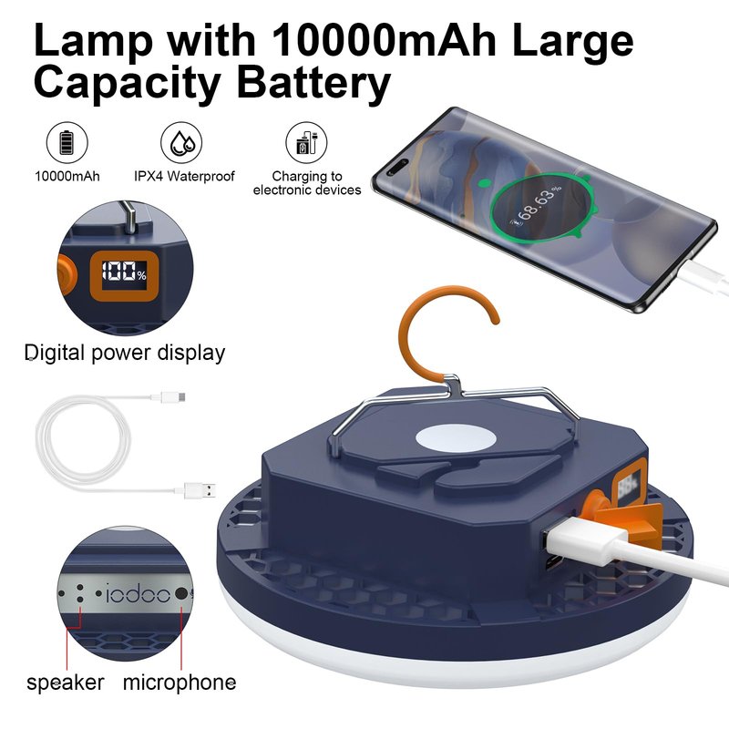 10000mAh 4000LM Rechargeable Camping Light , 7200K Hanging Camping Lantern Waterproof Tent Lights with Portable Bag and Voice Control(Offline),Best Gift for Parents Dad Mom Friends Christmas (30W)