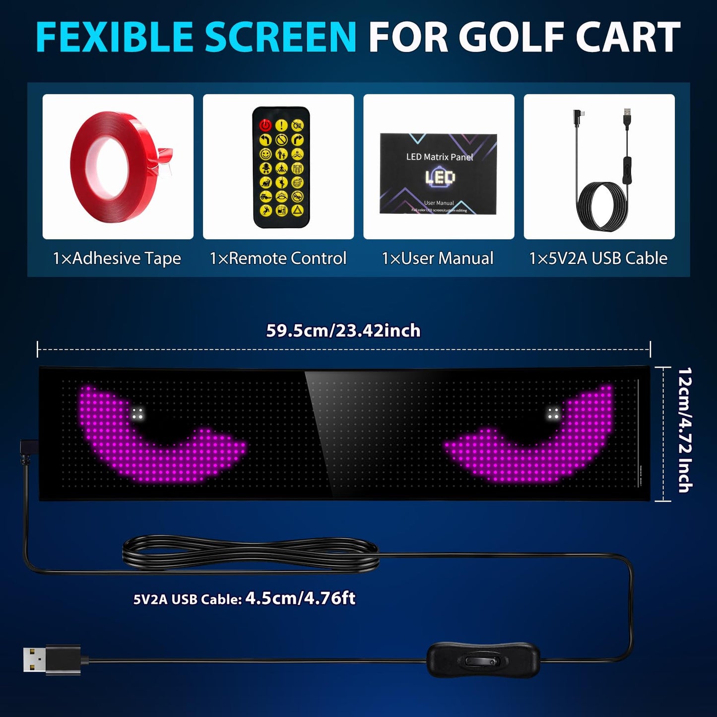 Golf Cart Multiple Devil Eyes Light Sign, 23.42"x4.72" Programmable LED Display for Windshield with App Control, DIY Pattern Trucks Suvs Flexible Screen LED Lights for Festivals Decoration