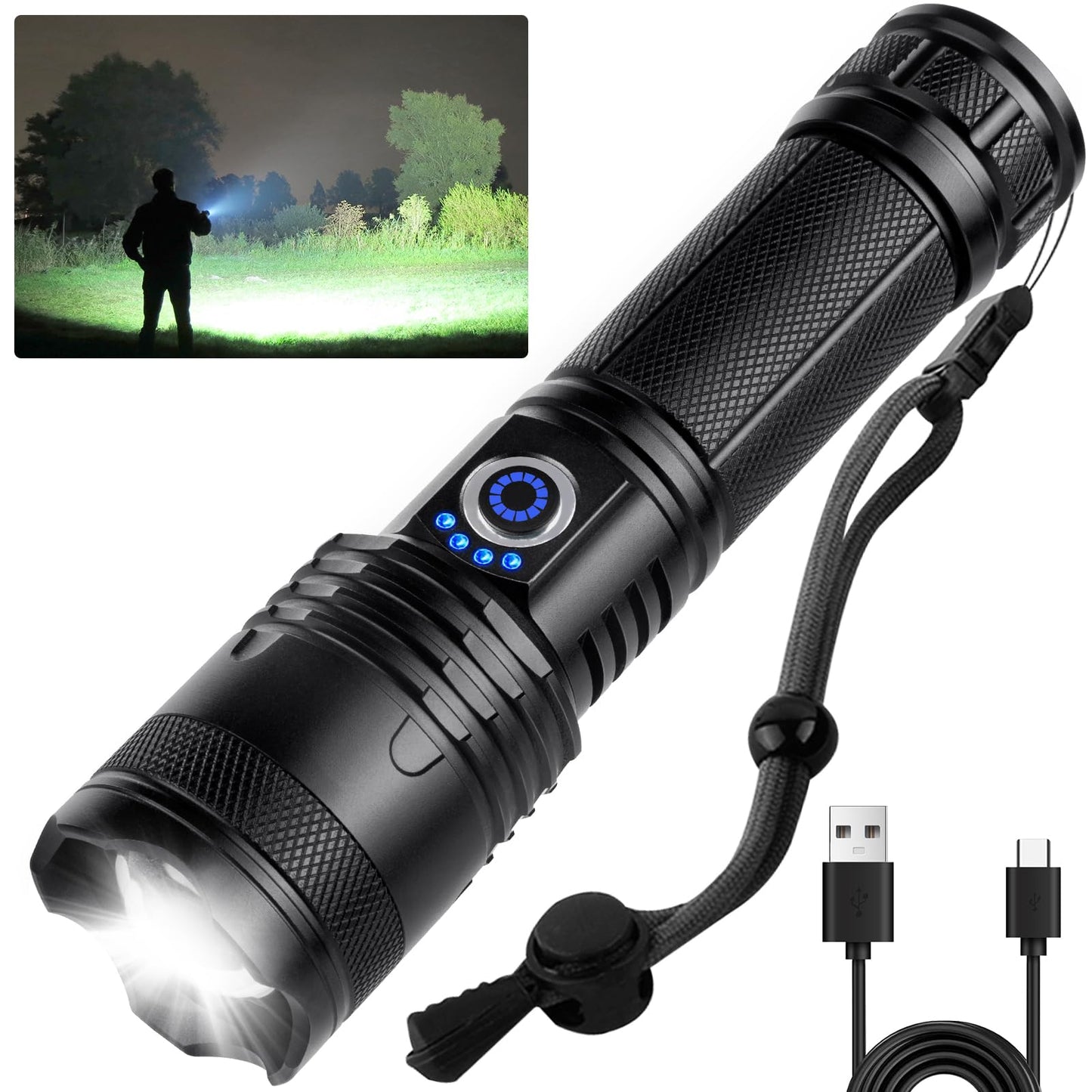 UOATEPC Rechargeable Flash Light Flashlights High Lumens, 990000 Lumens Super Bright LED Tactical Flashlight, 5 Modes IPX6 Waterproof, Powerful Handheld Flashlights for Camping Emergency Outdoor