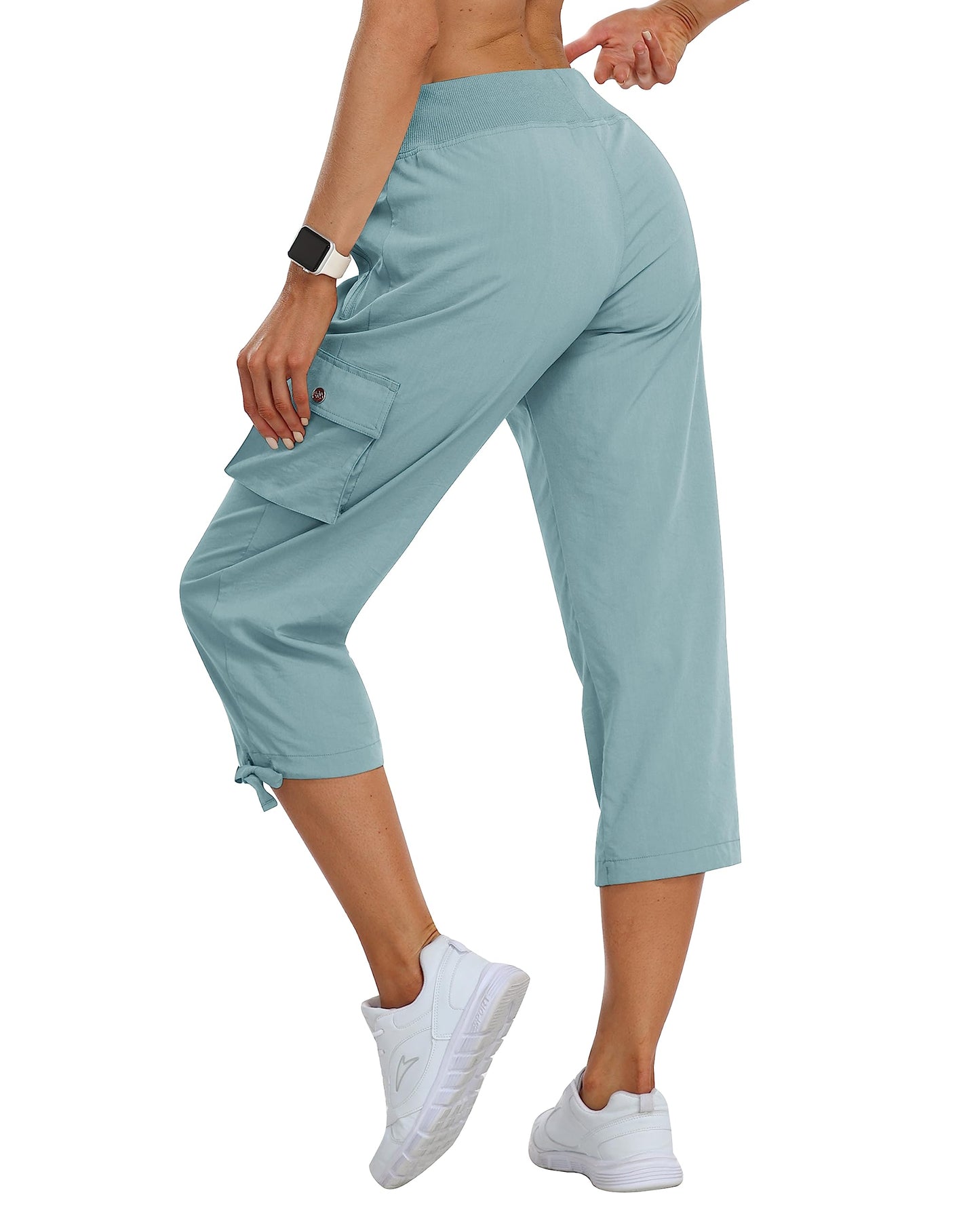 MoFiz Womes Capris Summer Cargo Hiking Pants Lightweight Quick Dry Running Athletic Shorts Casual Outdoor Zipper Pockets Dusty Blue XL