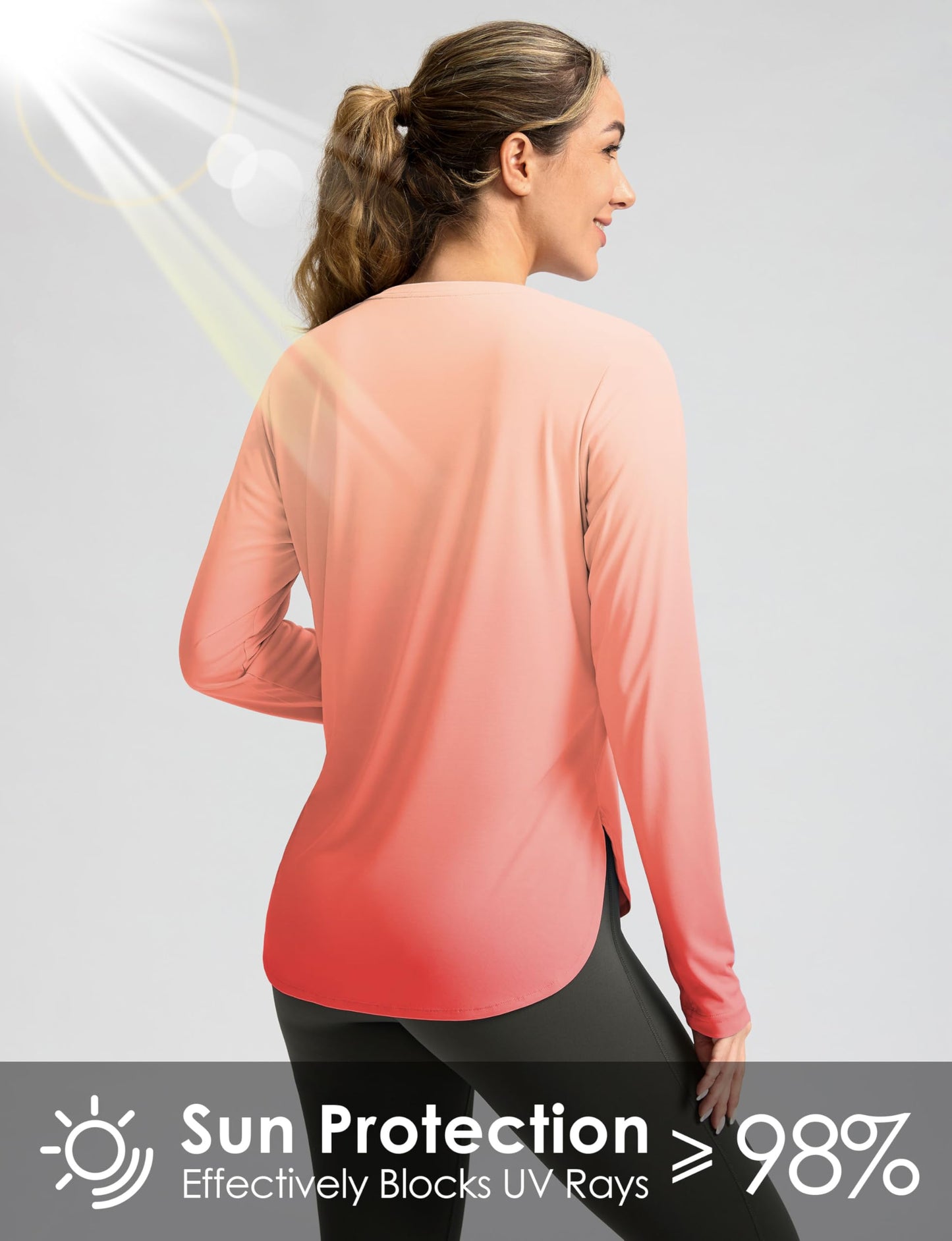 Women's Sun Shirts UPF 50+ Long Sleeve UV Protection Shirt Lightweight Quick Dry Workout Hiking Tops for Women(Orange/Red Gradient,S)