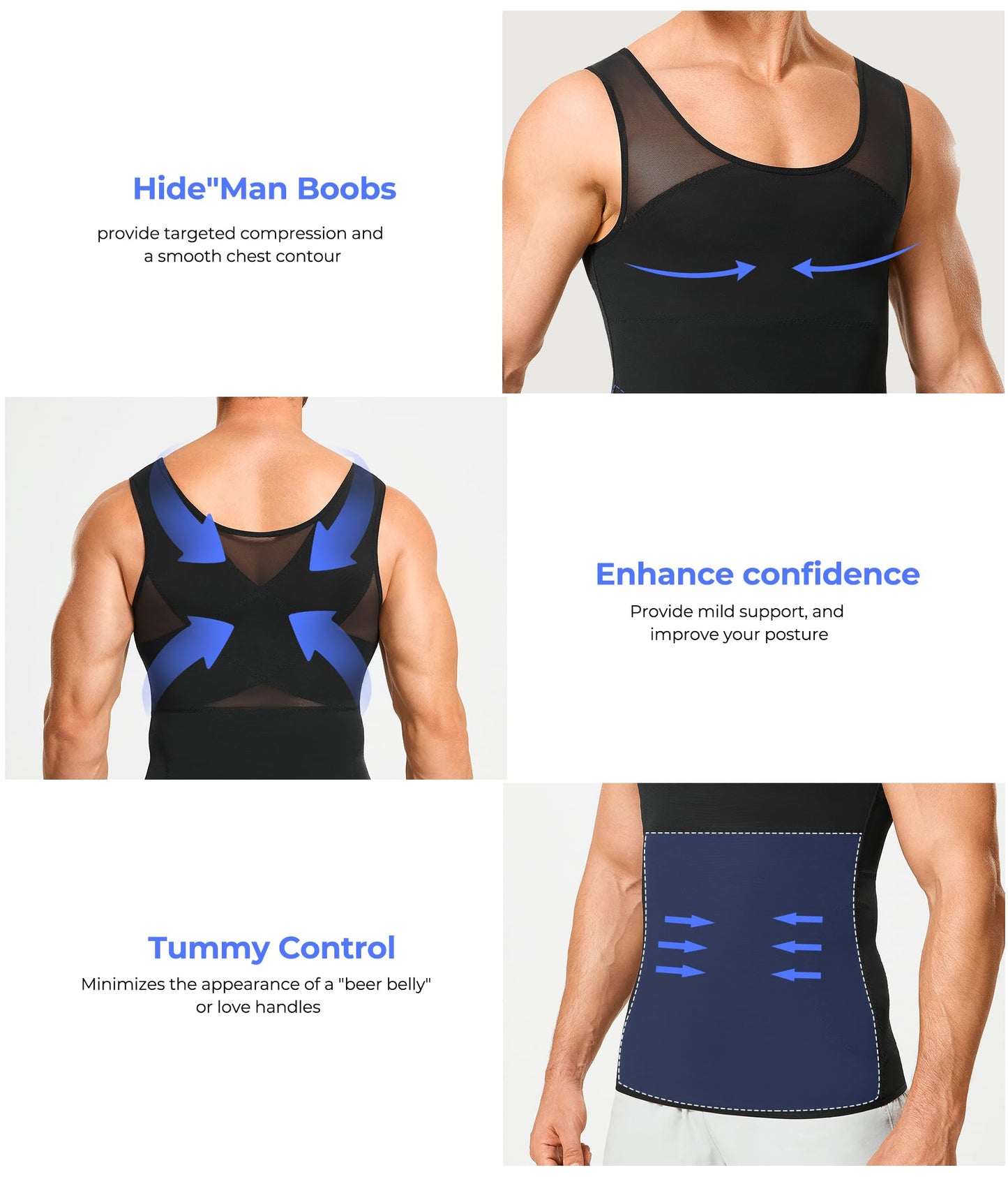 TAILONG Black Compression Shirt Men Shapewear Slimming Body Shaper Vest Workout Tank Top Undershirt