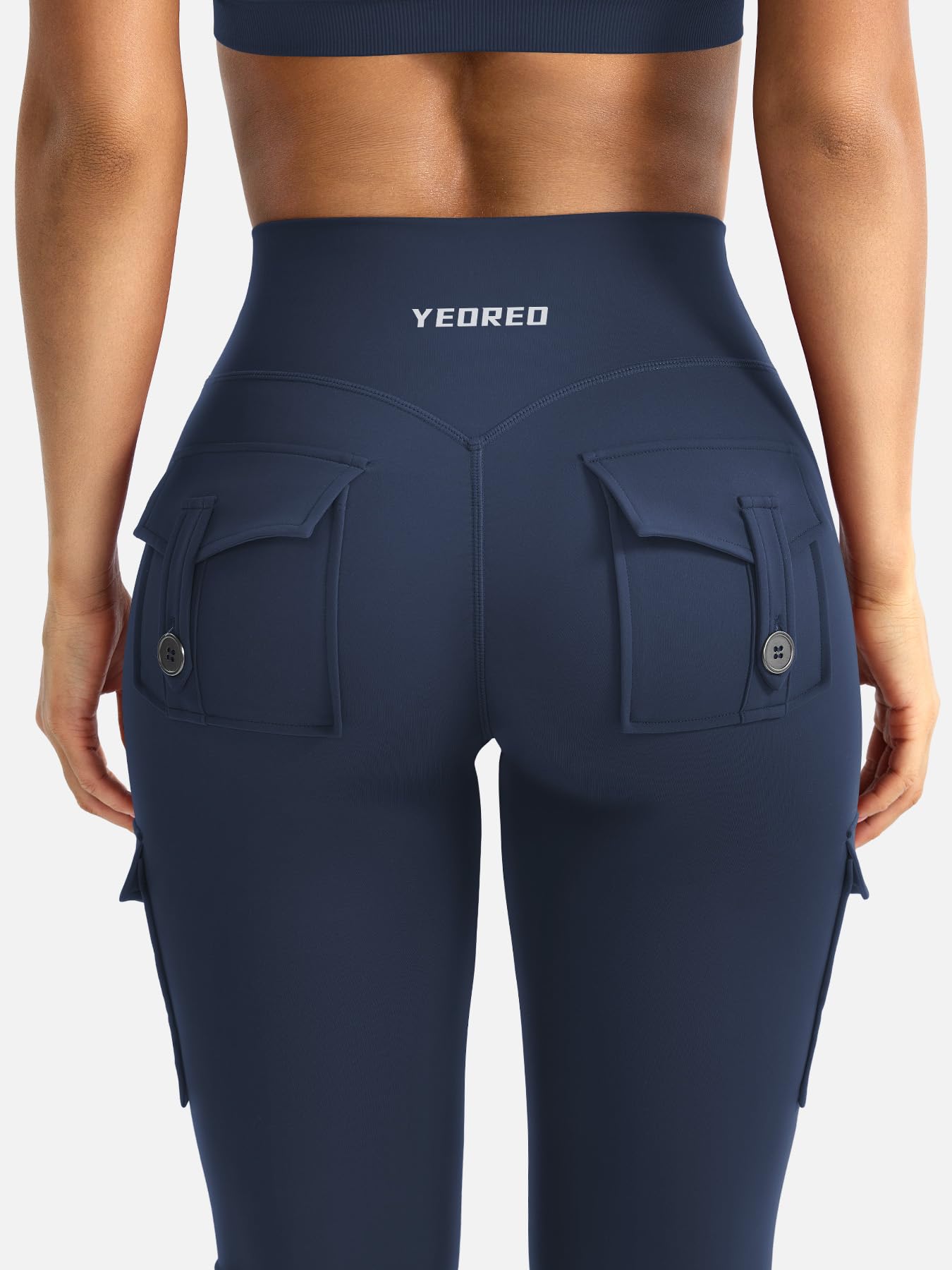 YEOREO CoreFlex Women Workout Flare Leggings with Pockets Scrunch Cargo Gym Yoga Leggings Blue Navy M