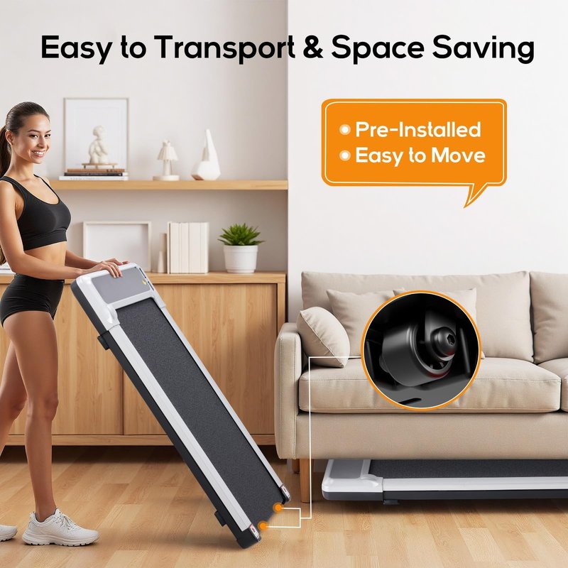 AIDOLY Walking Pad Under Desk Treadmill, Portable Compact Electric Walking Treadmill with Remote Control & LED Display for Home Office, Quiet Fitness Machine, Silver
