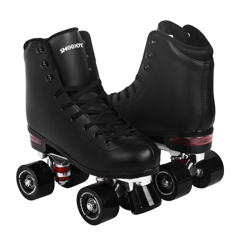 SMOOJOY Quad Roller Skates for Women and Men - PU Deluxe Double Row-Classic Premium Leather Skates Indoor Outdoor Roller Derby with Air Cushion
