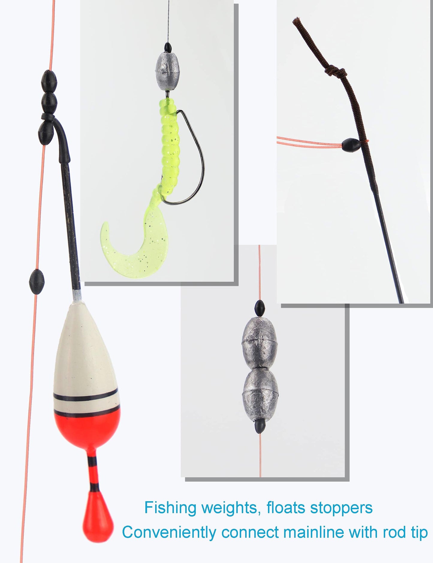 Beoccudo Bobber Stops Rubber Bobber Stoppers for Fishing Line, 600pcs Weight Stoppers Fishing