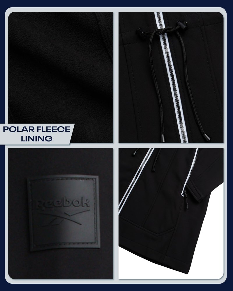 Reebok Womens Soft Shell Jacket - Lightweight Polar Fleece Lined Zip Up Hooded Jackets for Women Perfect for Fall Weather, Size X-Large, Black