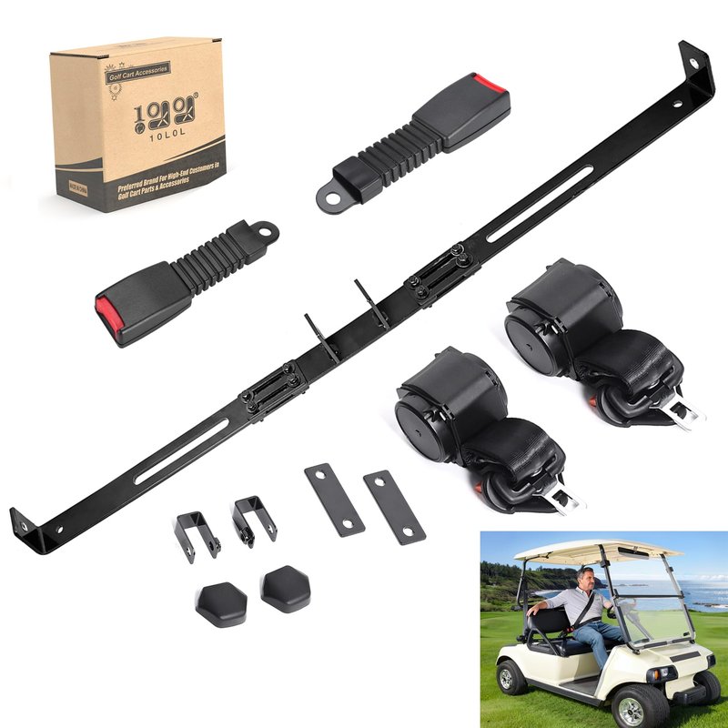 10L0L 3 Point Golf Cart Seat Belt Bracket Kit for EZGO TXT & Club Car DS 2 Passenger, Retractable Seatbelts, Ajustable Freely