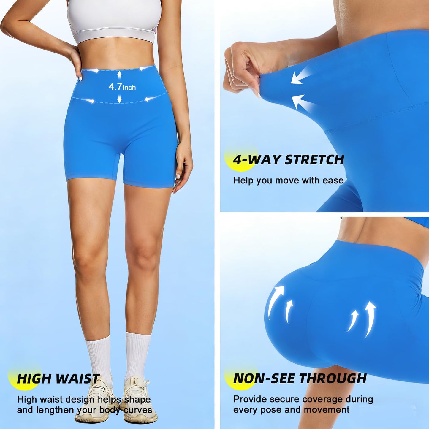FULLSOFT High Waisted Biker Shorts for Women-5" Tummy Control Fitness Athletic Workout Clothes for Women Running Yoga Gym Soft Work Out Shorts Licras Deportivas De Mujer (Madagascar Blue,S-M)