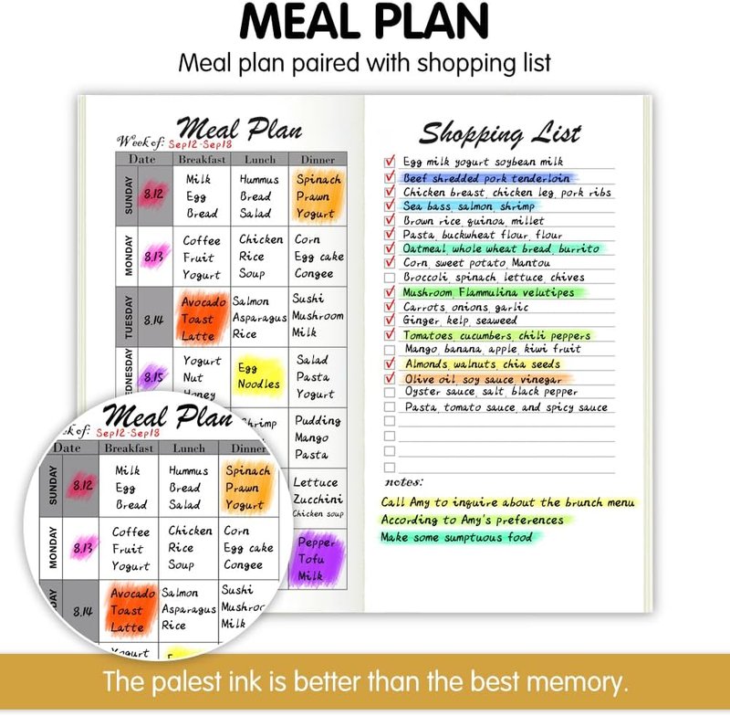 Pocket Planner Notebook - Meal Planner Refills with Shopping List | 30 Sheets, 8.25"x4.25" for Healthy Eating & Diet Tracking