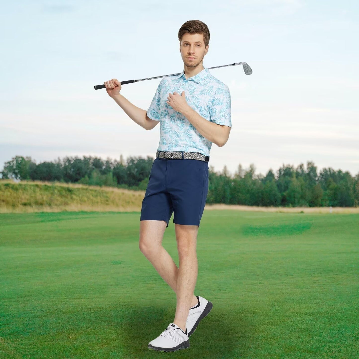 M MAELREG Golf Shirts for Men Dry Fit Print Patterns Performance Moisture Wicking Mens Polo Shirts Short Sleeve