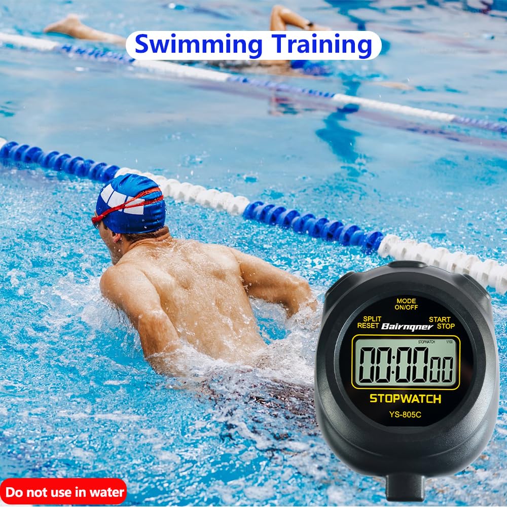 Bairnqner Stopwatch Timer with Countdown, ON/Off Simple Operation No Clock No Date, Digital Stop Watch for Sports, Black
