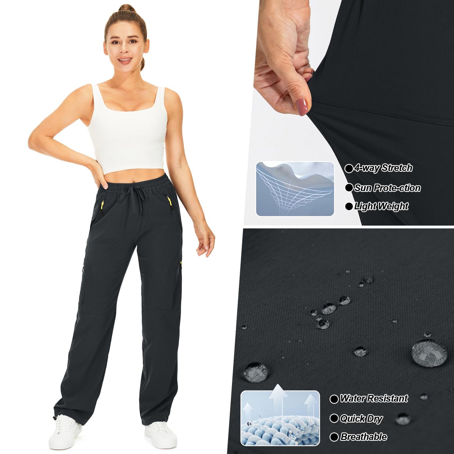 Toomett Women's Hiking Pants Quick Dry UPF 50 Travel Golf Pants Lightweight Camping Work Cargo Pants Zipper Pockets,6608,Dark Grey,2XL