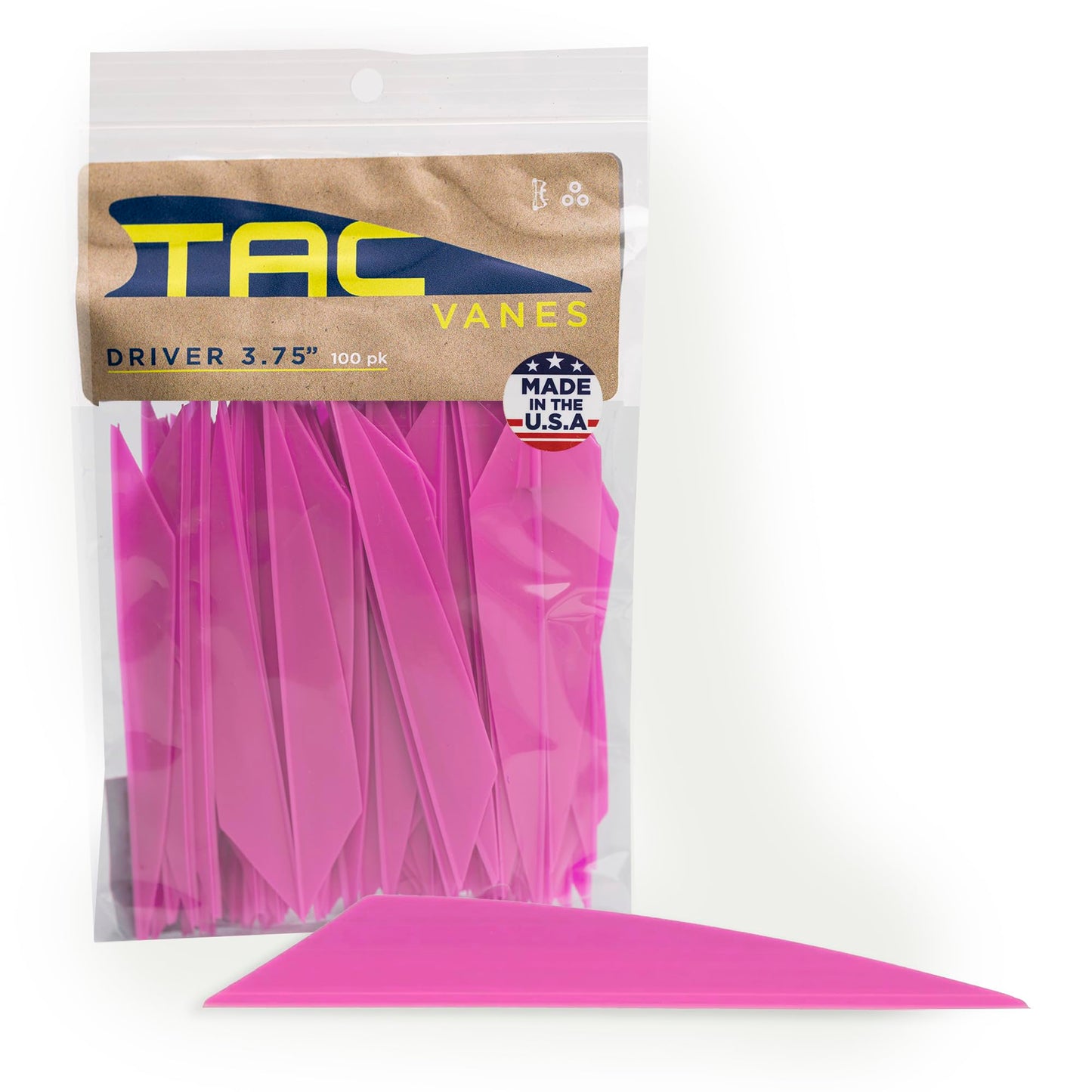 TAC Vanes 3.75" Driver Arrow Vanes | Archery Fletching for Compound & Crossbow | Durable, Lightweight, High Accuracy, Pink 100 Pack