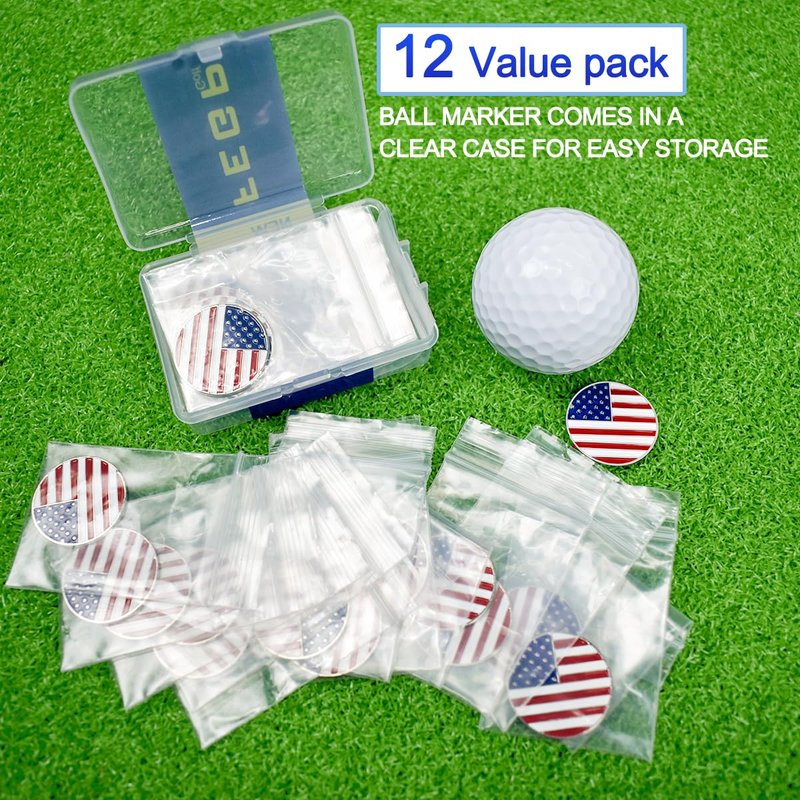 Golf Ball Markers Value Pack of 12 Golf Gifts, Golf Club Ball Markers for Men Women.(Golf Cap Clips Not Included)