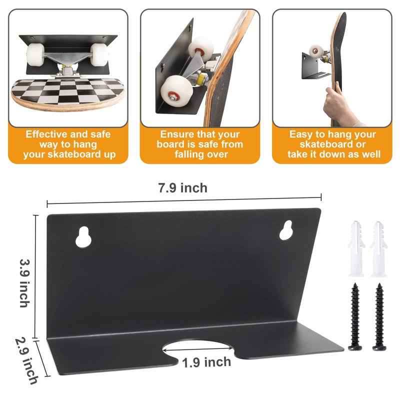 MIUONO Skateboard Wall Mount, Skateboard Rack Wall Hanger for Storage Display, Heavy Duty Design (2 Pack)