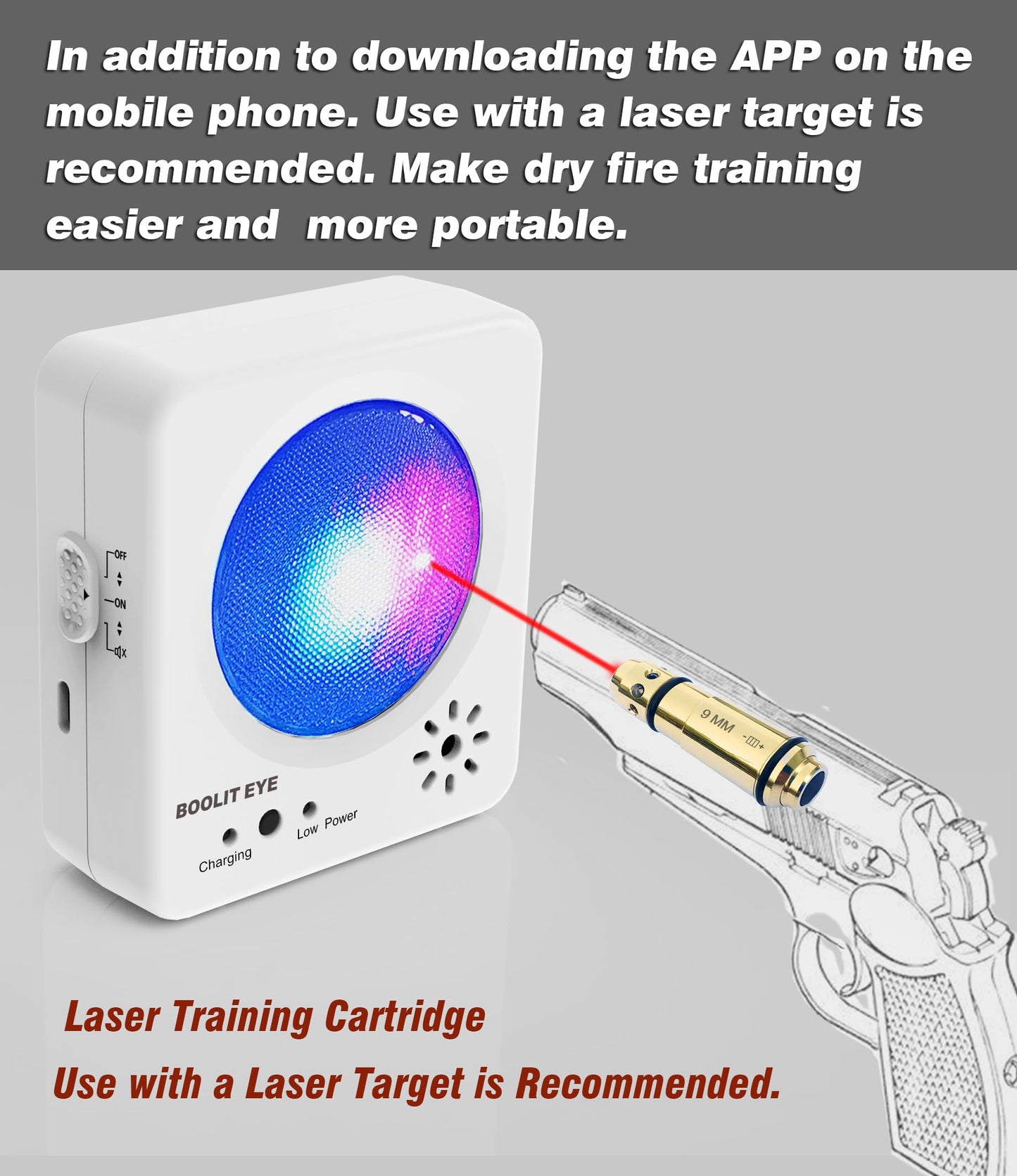 BOOLIT EYE Laser Training Cartridge for Dry Fire Training 3rd Gen 9mm Laser Bullet Comes with Spare Switch Cap