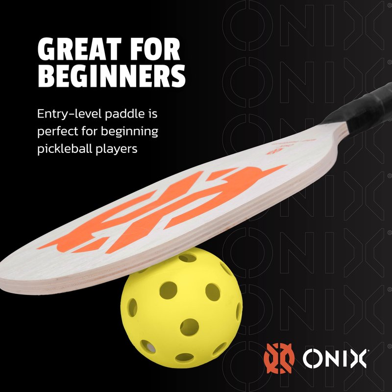 Recruit by ONIX Pickleball Starter Set - Includes Two Poplar Wood Paddles and Two Yellow Balls