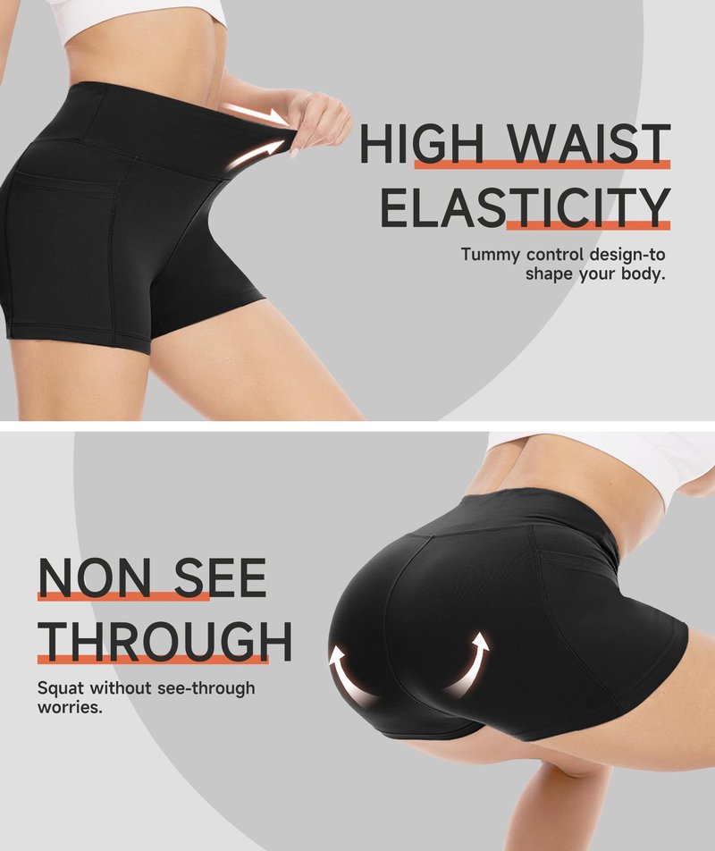 GAYHAY Booty Shorts for Women - 3"/5"/8" High Waisted Soft Tummy Control Workout Shorts for Yoga Athletic Gym Black