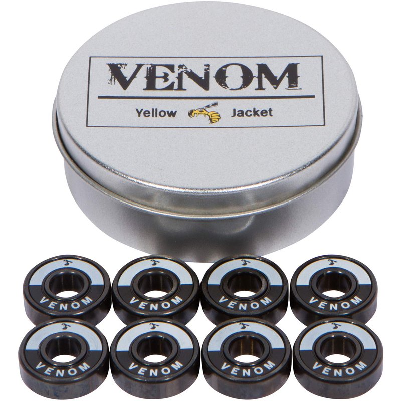 Yellow Jacket Premium Skateboard Bearings – Titanium Coated, Ceramic Balls – Pro Longboard – High Speed, Precision for Skateboards, Longboards, in-line Skates, (Gold Venom - Washers and Spacers)