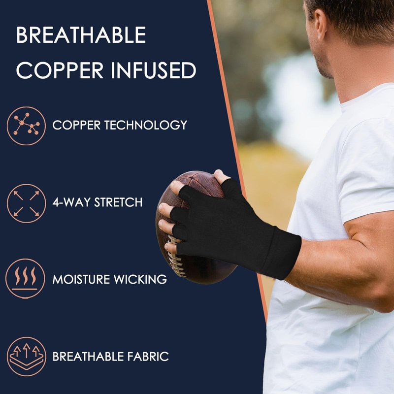 Beieverluck 4 Pairs Copper Arthritis Compression Gloves for Carpal Tunnel Pain Relief Fingerless Compression Hand Gloves for Women Men Rheumatoid, Tendonitis, Swelling, Working and Typing, Medium