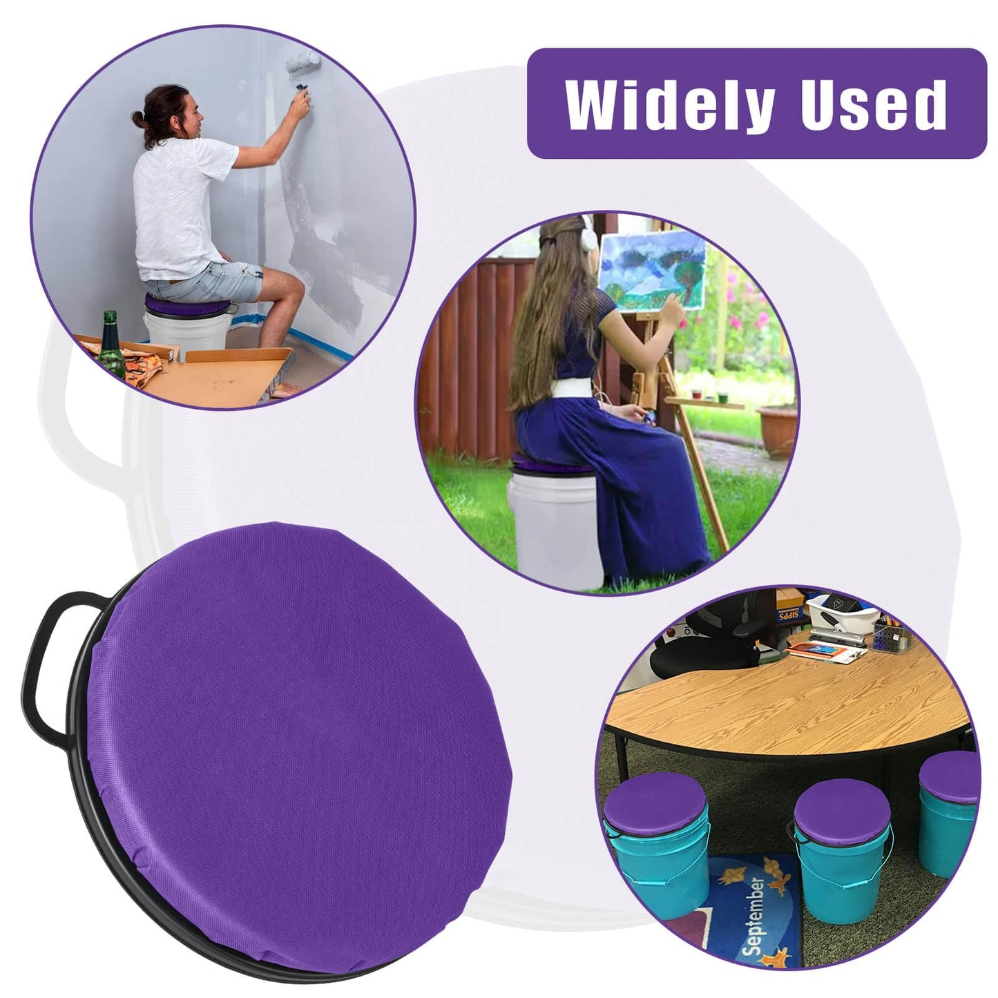 Foxtune 360-Degree Swivel Bucket Seat, 5 Gallon Bucket Lid, Spin Bucket Seat Cushion, Silent, Comfortable, Water-Resistant, for Fishing, Gardening, Hunting and Camping (Purple)