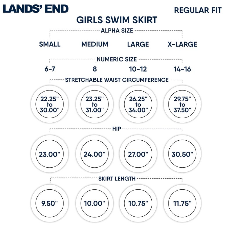 Lands' End Girls' Swim UPF 50+ Stretch Waist Attached Bikini Bottom Swim Skirt, Deep Sea Navy, X-Large