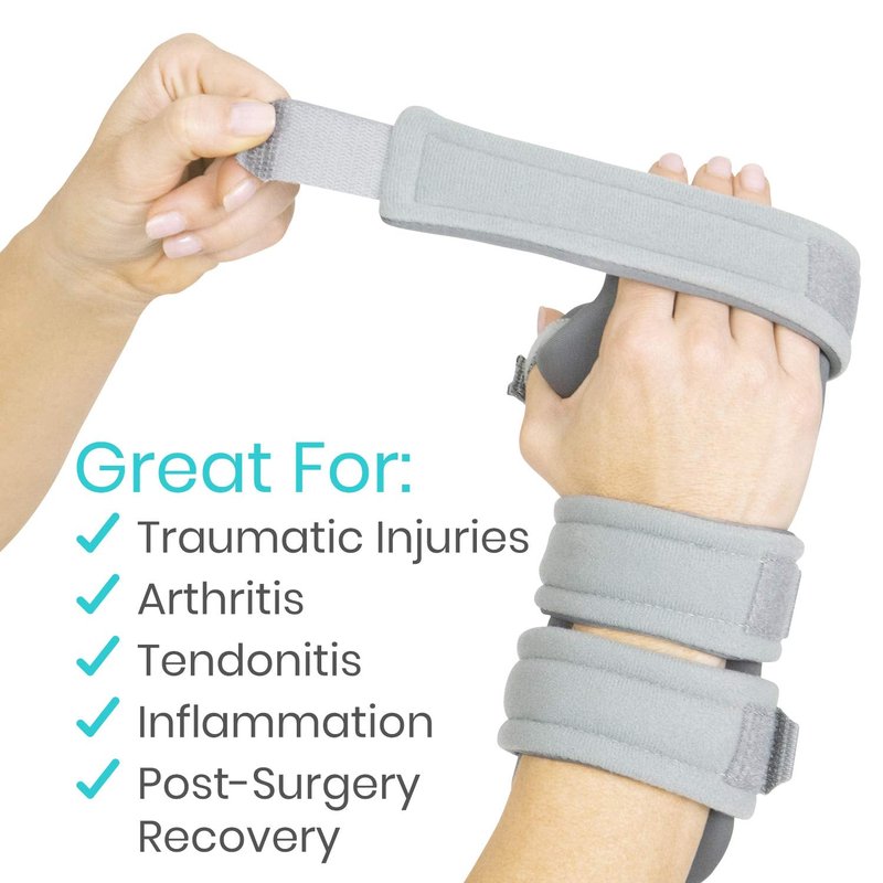 Vive Resting Hand Splint (Right) (w/ Rehab Video App) - Night Immobilizer Wrist Finger Brace - Thumb Stabilizer Wrap - For Arthritis, Tendonitis, Carpal Tunnel Pain - Functional Support For Sprains Fractures (Medium)