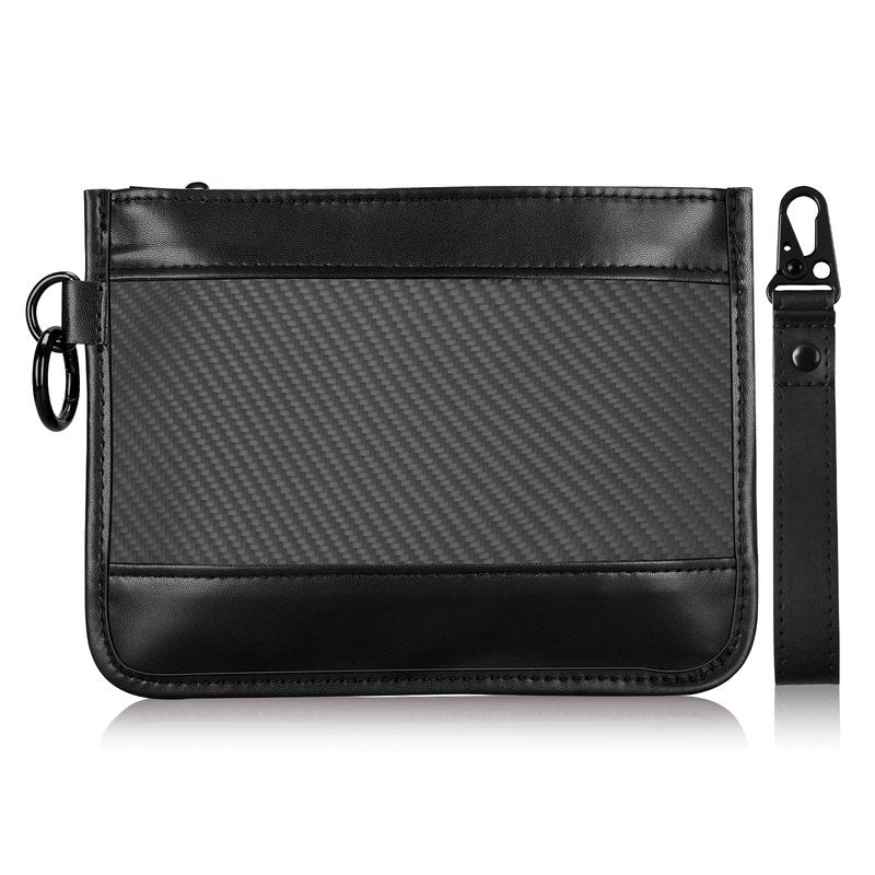 T-carbon Carbon Fiber & Leather Golf Ball Pouch Tee Holder – Golf Accessories Bag with Carabiner Clip, Holds Balls, Tees, Phone & Wallet – Gifts for Golfers Men Women, Black