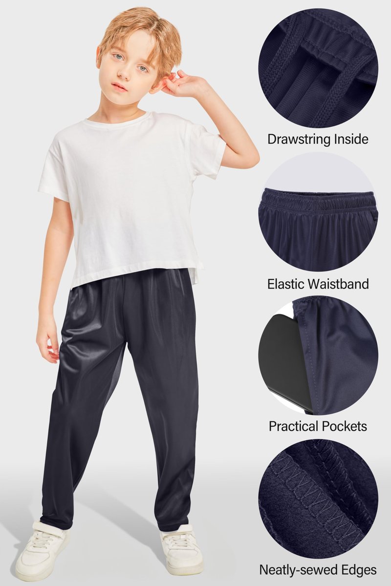 Resinta 4 Pack Boys' Fleece-Lined Open Bottom Sweatpants Boys Athletic Active Jogger Pants with Pockets and Drawstring Black Medium